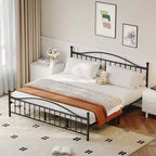 Cadre de lit plateforme en métal COZONY avec tête et pied de lit de style victorien, support à lattes en acier, pas besoin de sommier tapissier, assemblage facile, noir