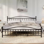 Cadre de lit plateforme en métal COZONY avec tête et pied de lit de style victorien, support à lattes en acier, pas besoin de sommier tapissier, assemblage facile, noir
