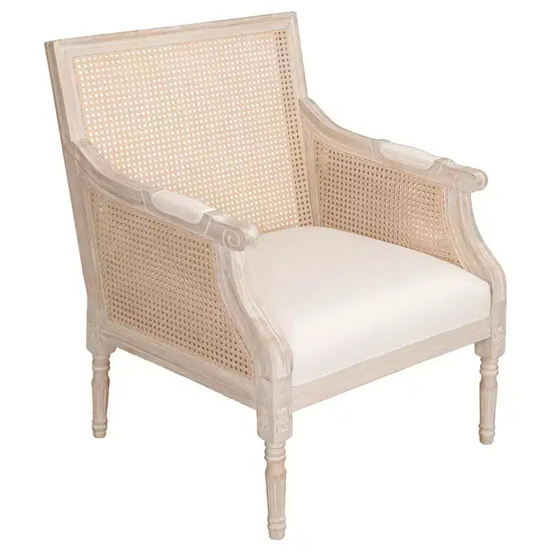 Fauteuil d'appoint français rembourré en rotin et bois d'hévéa Bertie de GDFStudio