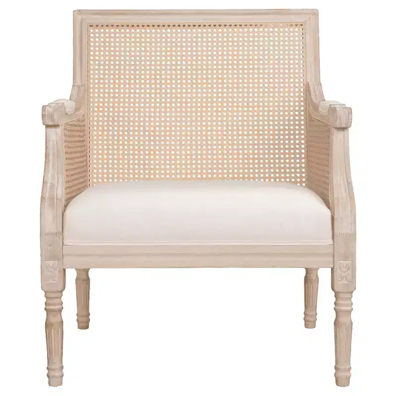 Fauteuil d'appoint français rembourré en rotin et bois d'hévéa Bertie de GDFStudio