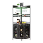Meuble Bar d'Angle Industriel avec Prise Électrique, Meuble à Vins à 5 Niveaux avec Bande LED et Porte-Verres, Meuble de Rangement pour Alcool pour Bar à Domicile
