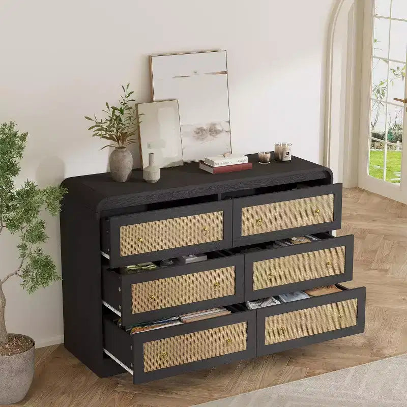 Acekool Commode à 6 tiroirs en rotin de 79 cm de haut, commode moderne pour chambre et salon
