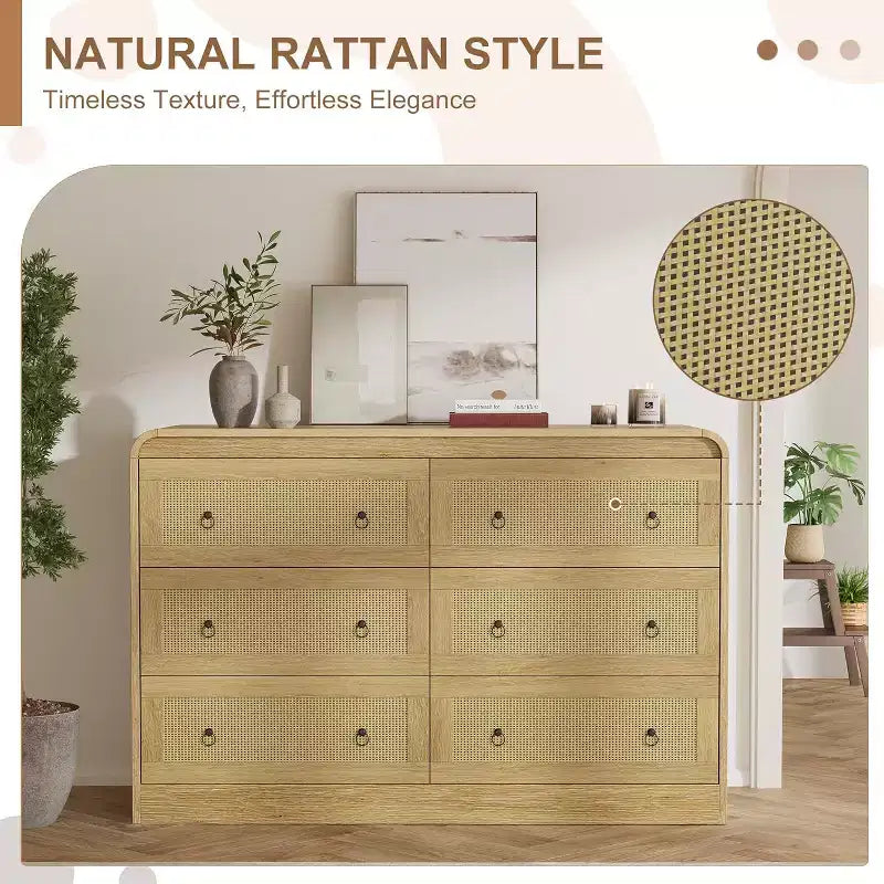 Acekool Commode à 6 tiroirs en rotin de 79 cm de haut, commode moderne pour chambre et salon