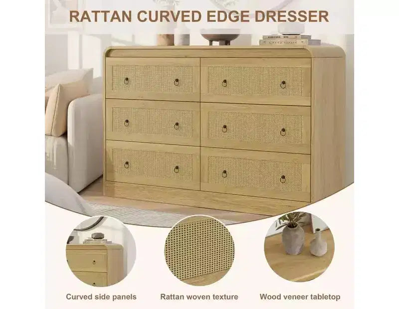 Acekool Commode à 6 tiroirs en rotin de 79 cm de haut, commode moderne pour chambre et salon