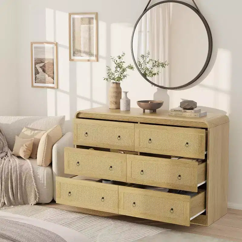 Acekool Commode à 6 tiroirs en rotin de 79 cm de haut, commode moderne pour chambre et salon