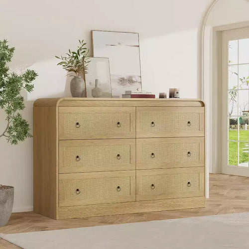 Acekool 31 Tall Rattan 6 Drawer Dresser Modern Chest of Drawers for Bedroom & Living Room