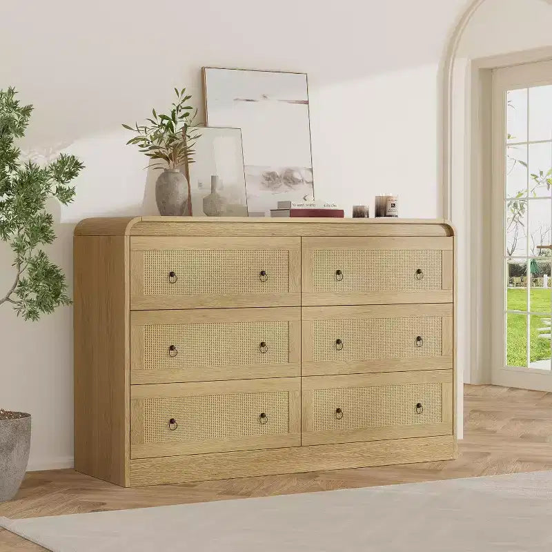 Acekool 31 Tall Rattan 6 Drawer Dresser Modern Chest of Drawers for Bedroom & Living Room