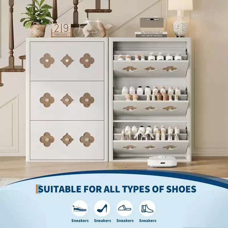 Meuble à chaussures mince Acekool marron avec 6 tiroirs à abattant et étagères réglables pour entrée