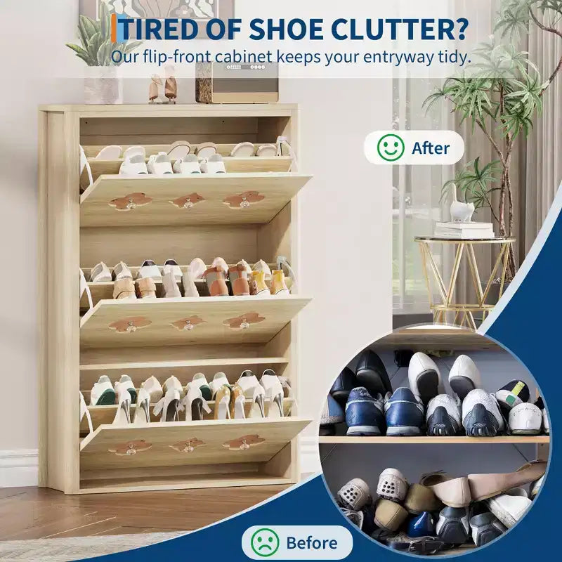 Meuble à chaussures mince Acekool marron avec 6 tiroirs à abattant et étagères réglables pour entrée