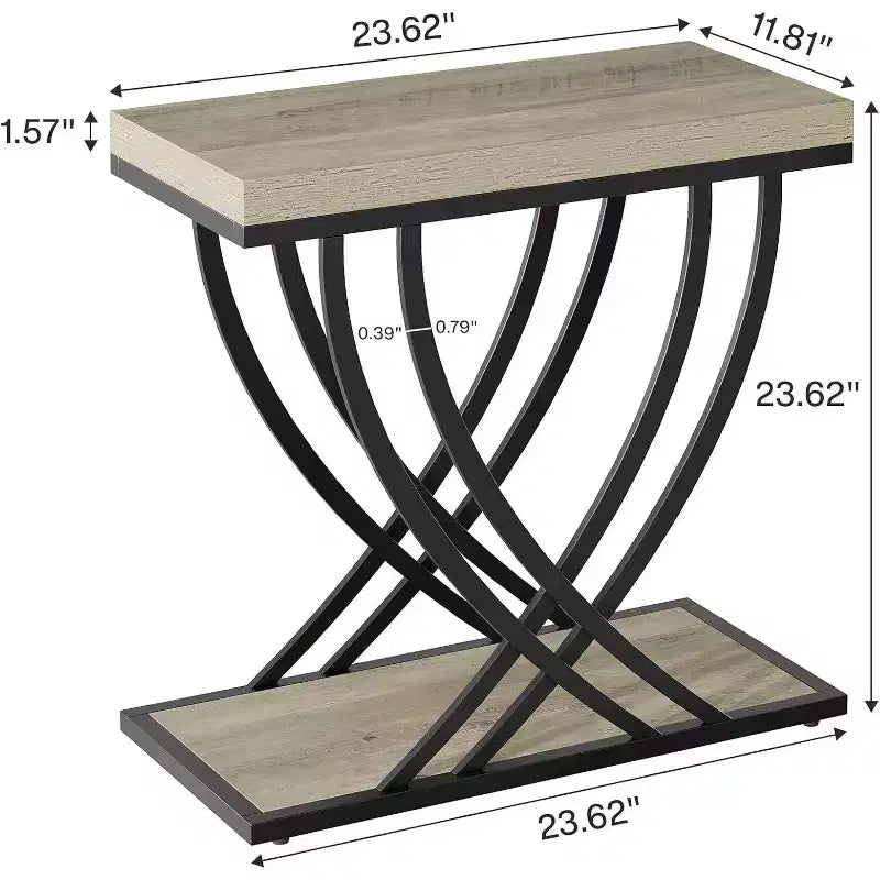 Table d'appoint Lantine, table d'appoint étroite à 2 niveaux pour salon, tables de chevet industrielles avec cadre métallique pour chambre à coucher, canapé, petits espaces, gris