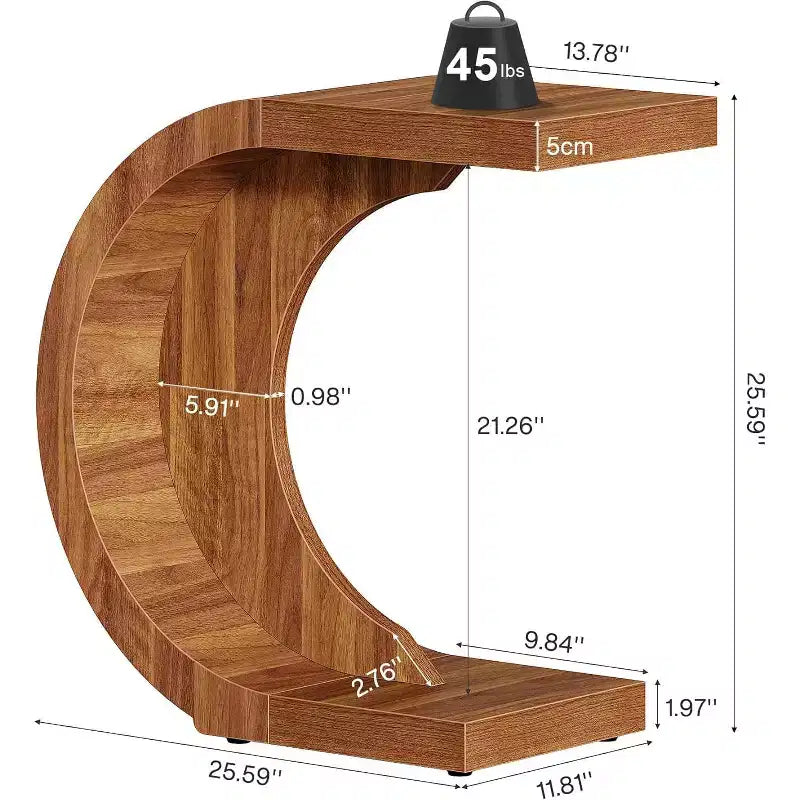 Table d'appoint Lantine en C, style rustique, compacte, pour canapé, petit espace de vie ou chambre à coucher, montage facile, couleur noyer
