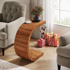 Table d'appoint Lantine en C, style rustique, compacte, pour canapé, petit espace de vie ou chambre à coucher, montage facile, couleur noyer