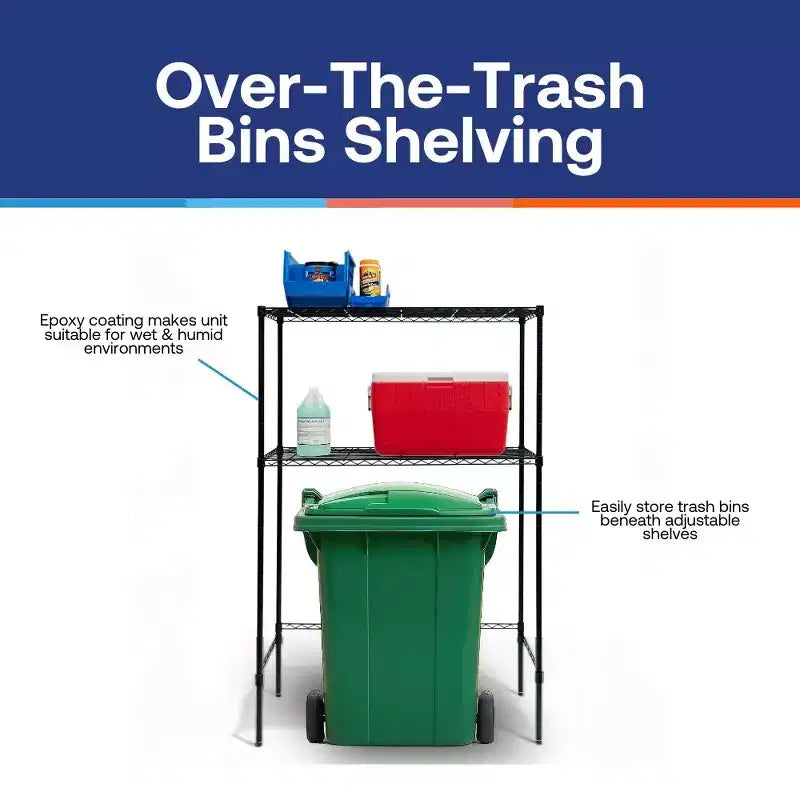 Étagères de rangement au-dessus des poubelles