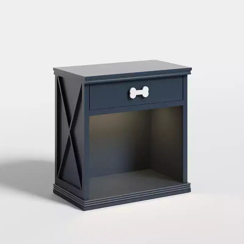 Meuble cache-litière avec tiroir de rangement et lumière LED, table de chevet avec bac à litière caché, table d'appoint bleu marine