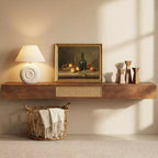 Meuble TV flottant mural Luck Live Farmhouse de 78,74 pouces avec porte en rotin et tiroir couleur noyer