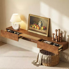 Meuble TV flottant mural Luck Live Farmhouse de 78,74 pouces avec porte en rotin et tiroir couleur noyer