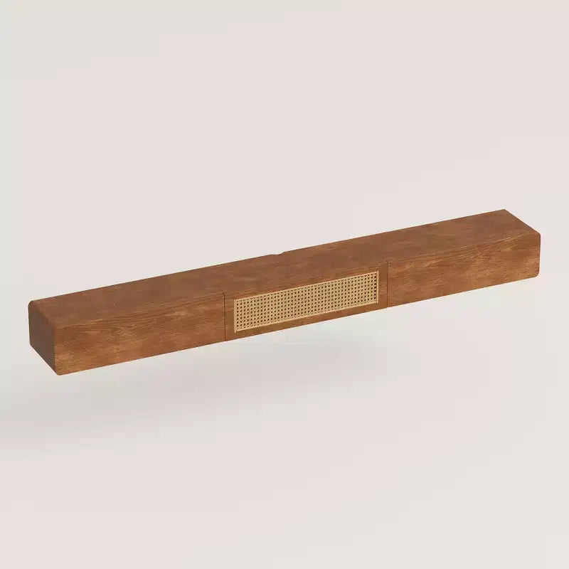 Meuble TV flottant mural Luck Live Farmhouse de 78,74 pouces avec porte en rotin et tiroir couleur noyer