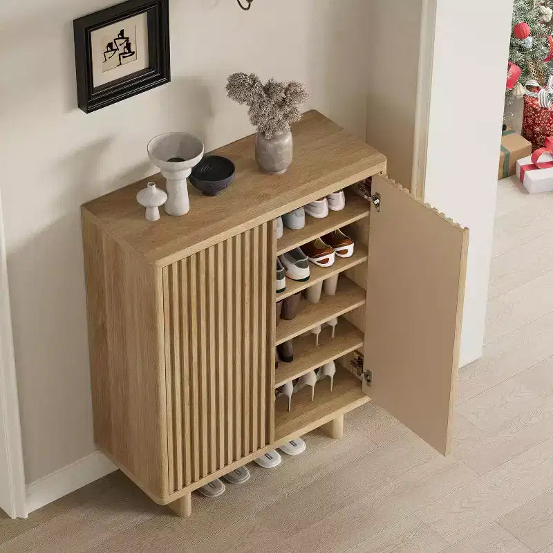 Meuble à chaussures cannelé de 41,5 po – Banc de rangement rustique à 5 niveaux avec étagères réglables pour entrée et couloir
