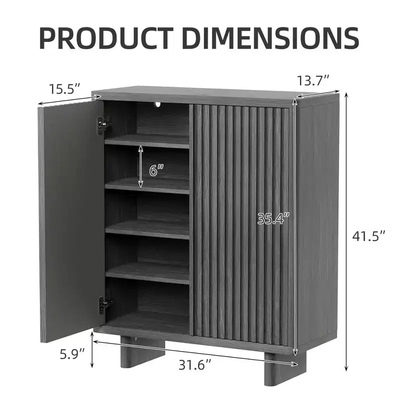 Meuble à chaussures cannelé de 41,5 po – Banc de rangement rustique à 5 niveaux avec étagères réglables pour entrée et couloir