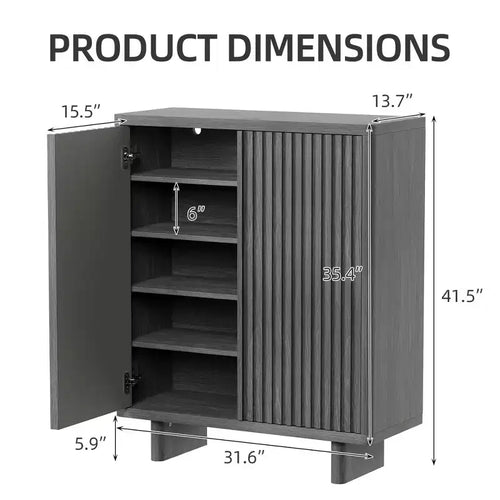 Meuble à chaussures cannelé de 41,5 po – Banc de rangement rustique à 5 niveaux avec étagères réglables pour entrée et couloir