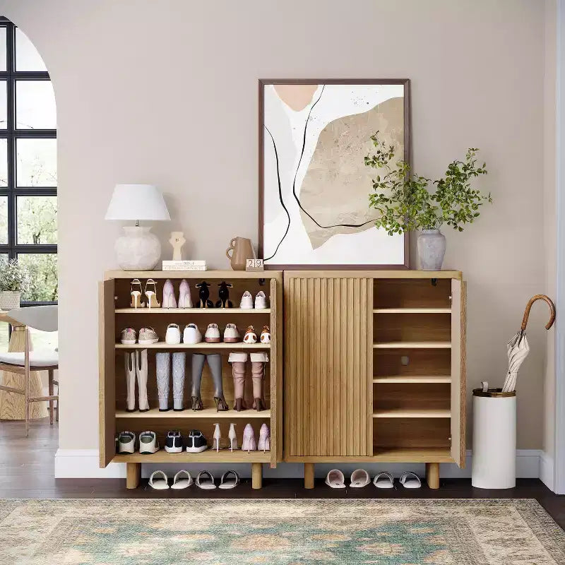 Meuble à chaussures cannelé de 41,5 po – Banc de rangement rustique à 5 niveaux avec étagères réglables pour entrée et couloir