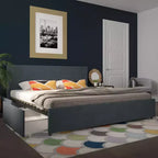 GDFStudio Everleigh Linen Upholstered Platform Bed with 4 Storage Drawers