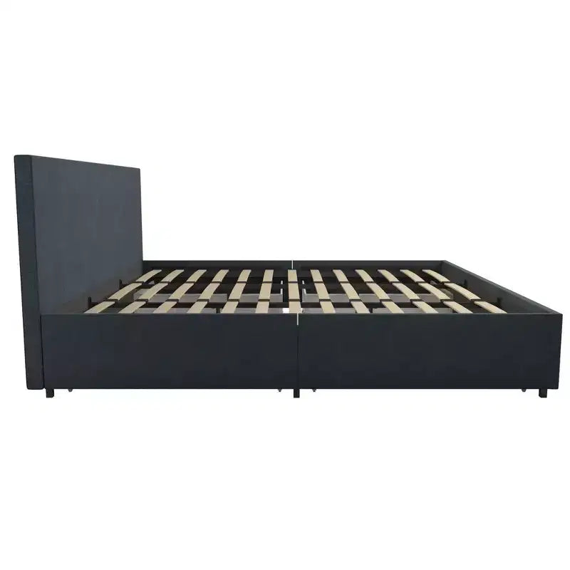 Lit plateforme rembourré en lin GDFStudio Everleigh avec 4 tiroirs de rangement