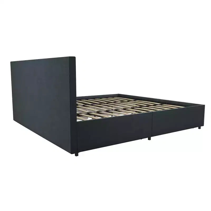 Lit plateforme rembourré en lin GDFStudio Everleigh avec 4 tiroirs de rangement