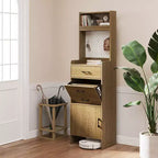 Meuble à chaussures 5-en-1 avec tiroir basculant, rangement à chaussures d'entrée avec panneau perforé, étagère réglable, meuble d'entrée en bois