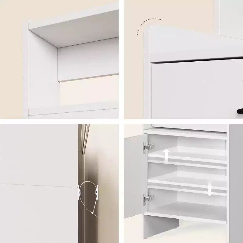 Meuble à chaussures 5-en-1 avec tiroir basculant, rangement à chaussures d'entrée avec panneau perforé, étagère réglable, meuble d'entrée en bois