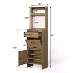 Meuble à chaussures 5-en-1 avec tiroir basculant, rangement à chaussures d'entrée avec panneau perforé, étagère réglable, meuble d'entrée en bois