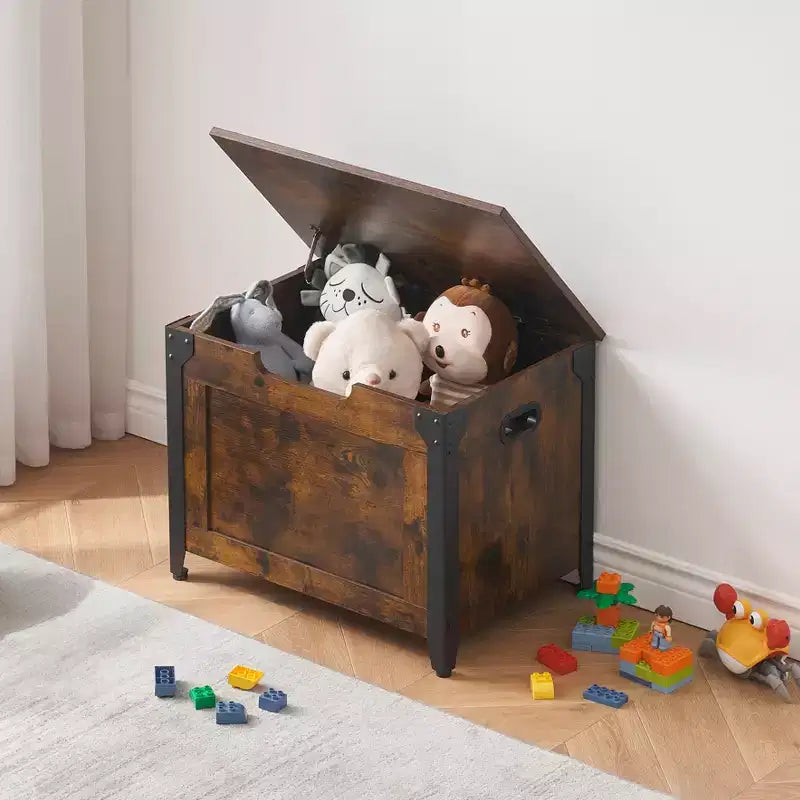 Wooden Storage Trunk with Metal Frame, Lift-Top Chest with Safety Hinge, 300lb Capacity Storage Bench for Entryway,Bedroom,Living Room,Blankets&Toys