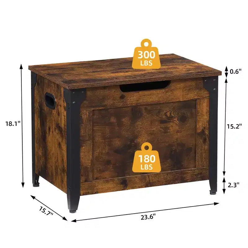 Coffre de rangement en bois avec cadre en métal, banc de rangement à ouverture par le haut avec charnière de sécurité, capacité de 136 kg pour entrée, chambre, salon, couvertures et jouets