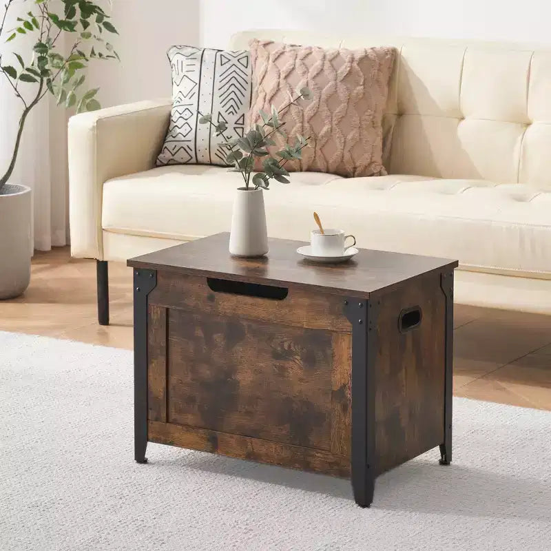 Coffre de rangement en bois avec cadre en métal, banc de rangement à ouverture par le haut avec charnière de sécurité, capacité de 136 kg pour entrée, chambre, salon, couvertures et jouets