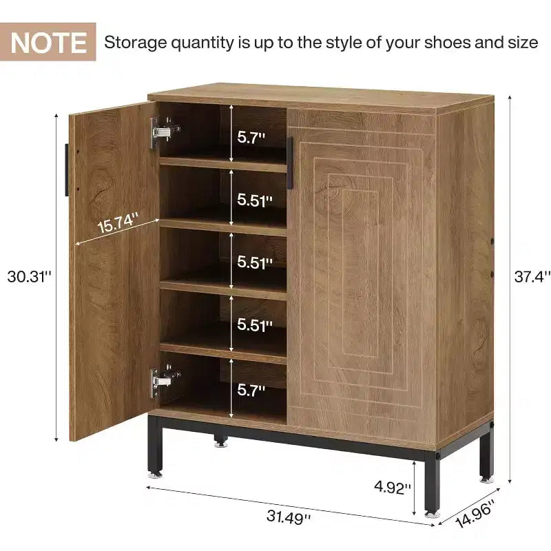 Meuble à chaussures Lantine 5 niveaux avec portes, organisateur de rangement de chaussures d'entrée pour 20 paires avec étagères, porte-chaussures pour placard, salon (marron clair)