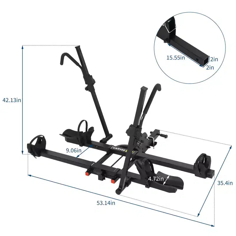 Porte-vélos d'attelage pour vélos électriques, capacité de 90 kg pour 2 vélos avec fonctions d'inclinaison et de pliage, compatible avec récepteur d'attelage de 5 cm, jusqu'à 5 pneus larges, porte-vélos pour voitures et camions.