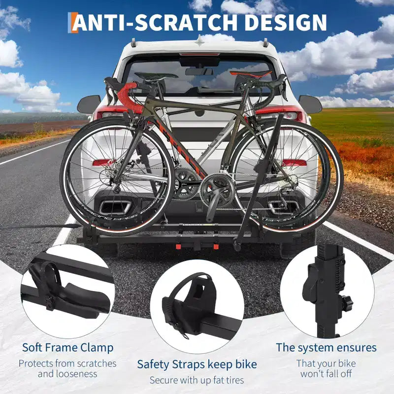 Porte-vélos d'attelage pour vélos électriques, capacité de 90 kg pour 2 vélos avec fonctions d'inclinaison et de pliage, compatible avec récepteur d'attelage de 5 cm, jusqu'à 5 pneus larges, porte-vélos pour voitures et camions.