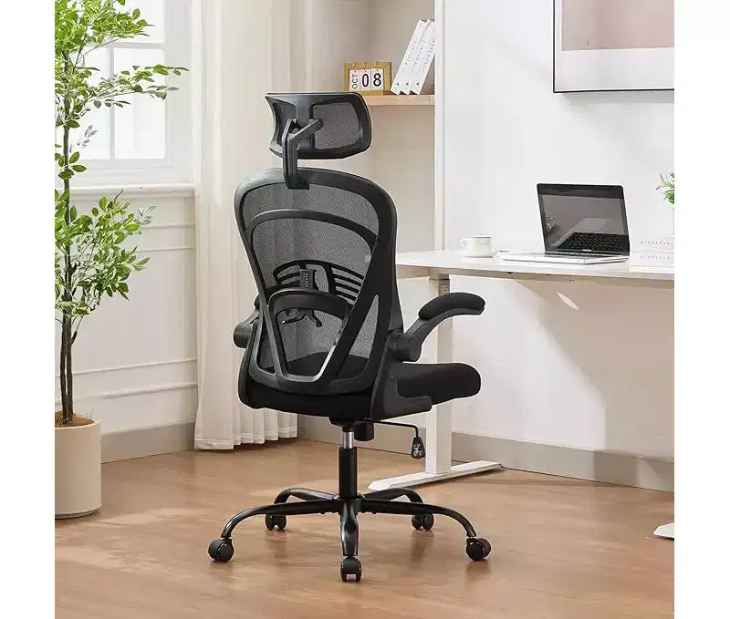 Chaise de bureau ergonomique à dossier haut en maille avec accoudoirs relevables, appui-tête, roulettes, capacité de 136 kg, chaise de bureau exécutive pivotante