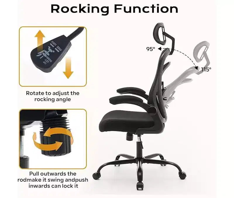 Chaise de bureau ergonomique à dossier haut en maille avec accoudoirs relevables, appui-tête, roulettes, capacité de 136 kg, chaise de bureau exécutive pivotante