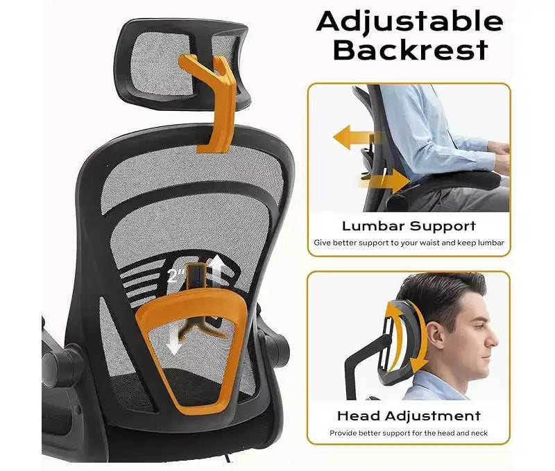 Chaise de bureau ergonomique à dossier haut en maille avec accoudoirs relevables, appui-tête, roulettes, capacité de 136 kg, chaise de bureau exécutive pivotante
