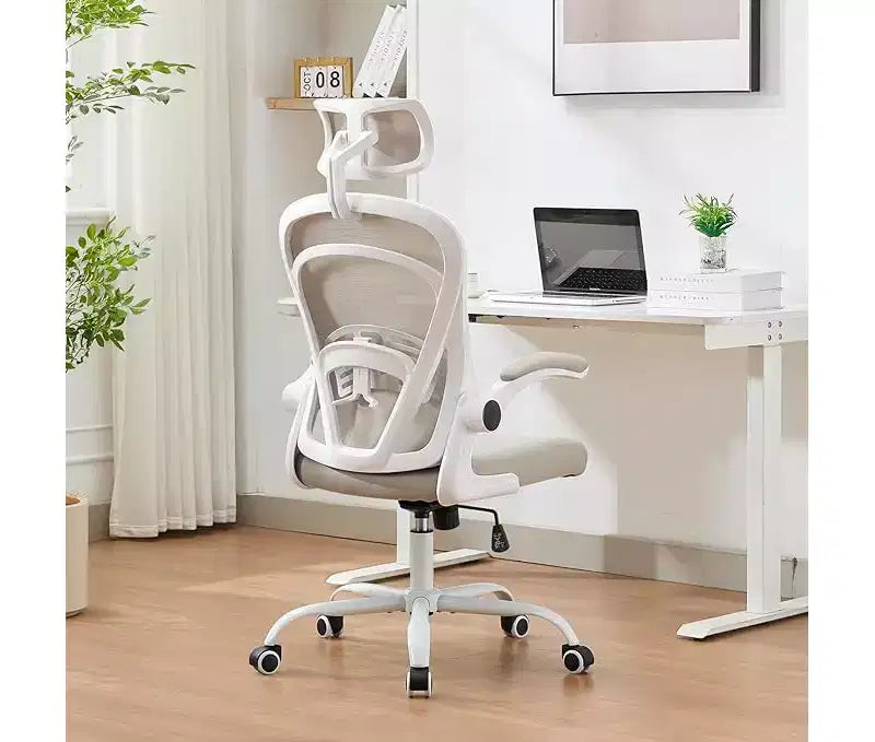 Chaise de bureau ergonomique à dossier haut en maille avec accoudoirs relevables, appui-tête, roulettes, capacité de 136 kg, chaise de bureau exécutive pivotante