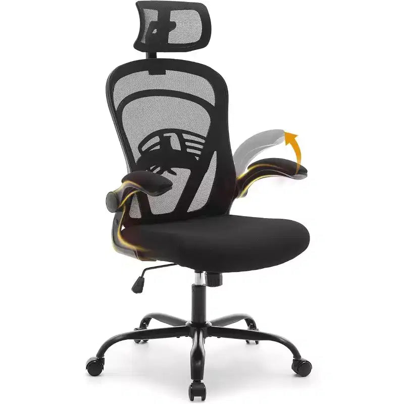 Ergonomic High-Back Mesh Office Chair  Turn-Up Armrests, Headrest, Wheels  300 lbs Capacity, Swivel Executive Computer Desk Chair
