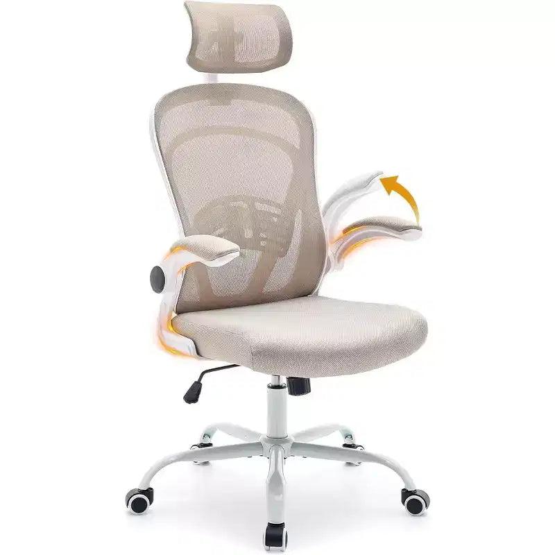 Chaise de bureau ergonomique à dossier haut en maille avec accoudoirs relevables, appui-tête, roulettes, capacité de 136 kg, chaise de bureau exécutive pivotante