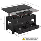 Table basse relevable à hauteur réglable - Table de salon moderne en bois avec 2 tiroirs de rangement et compartiment caché - Noyer brun ou noir
