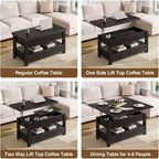 Table basse relevable à hauteur réglable - Table de salon moderne en bois avec 2 tiroirs de rangement et compartiment caché - Noyer brun ou noir
