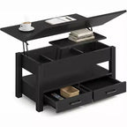 Table basse relevable à hauteur réglable - Table de salon moderne en bois avec 2 tiroirs de rangement et compartiment caché - Noyer brun ou noir