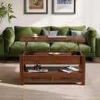 Table basse relevable à hauteur réglable - Table de salon moderne en bois avec 2 tiroirs de rangement et compartiment caché - Noyer brun ou noir
