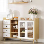 Modern 55 Buffet Cabinet with Coffee Bar, Adjustable Shelves & Tempered Glass Doors, Dining Room Sideboard with Storage Drawers