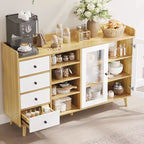 Buffet de 55 po moderne avec coin café, étagères réglables et portes en verre trempé, bahut de salle à manger avec tiroirs de rangement