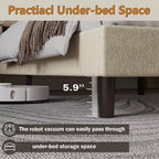 Cadre de lit rembourré grand format Tête de lit nuage douce Tissu Boucle Teddy Beige Plateforme de lit Aucun sommier tapissier requis Conception silencieuse